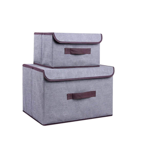 AussieSuperStore Homeware Supplies Set of 2 x Foldable Fabric Collapsible Storage Bin Boxe Cube Organziers with Lids Gray Foldable Fabric Collapsible Storage Bin Boxe Cube Organziers with Lids CBNONWAVEBOXX2GY